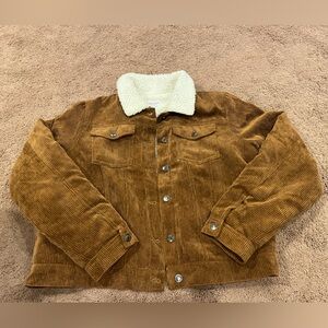 Brown Faux Corduroy Jacket with Sherpa Lining